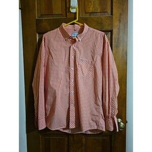 Mojo‎ Sportswear Button Up Shirt Gingham Plaid Long Slv Red White Mens L
